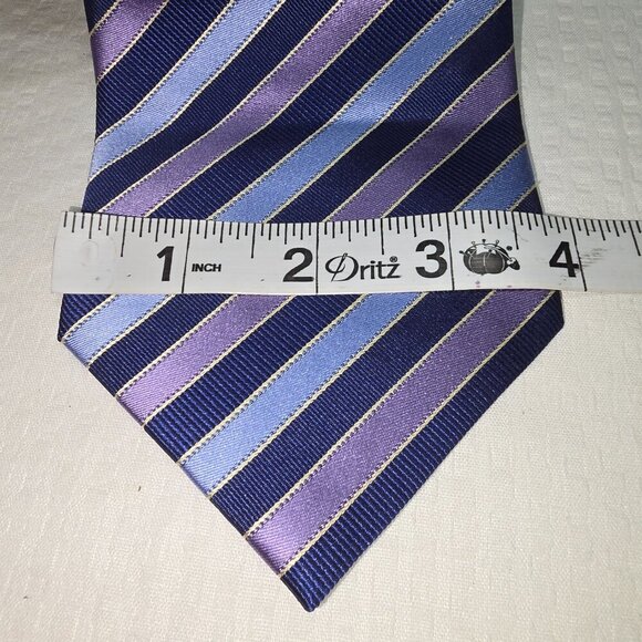 DUCK HEAD HANDMADE SILK TIE DIAGONAL STRIPES IN LIGHT BLUE NAVY AND PURPLE EUC - Picture 5 of 6